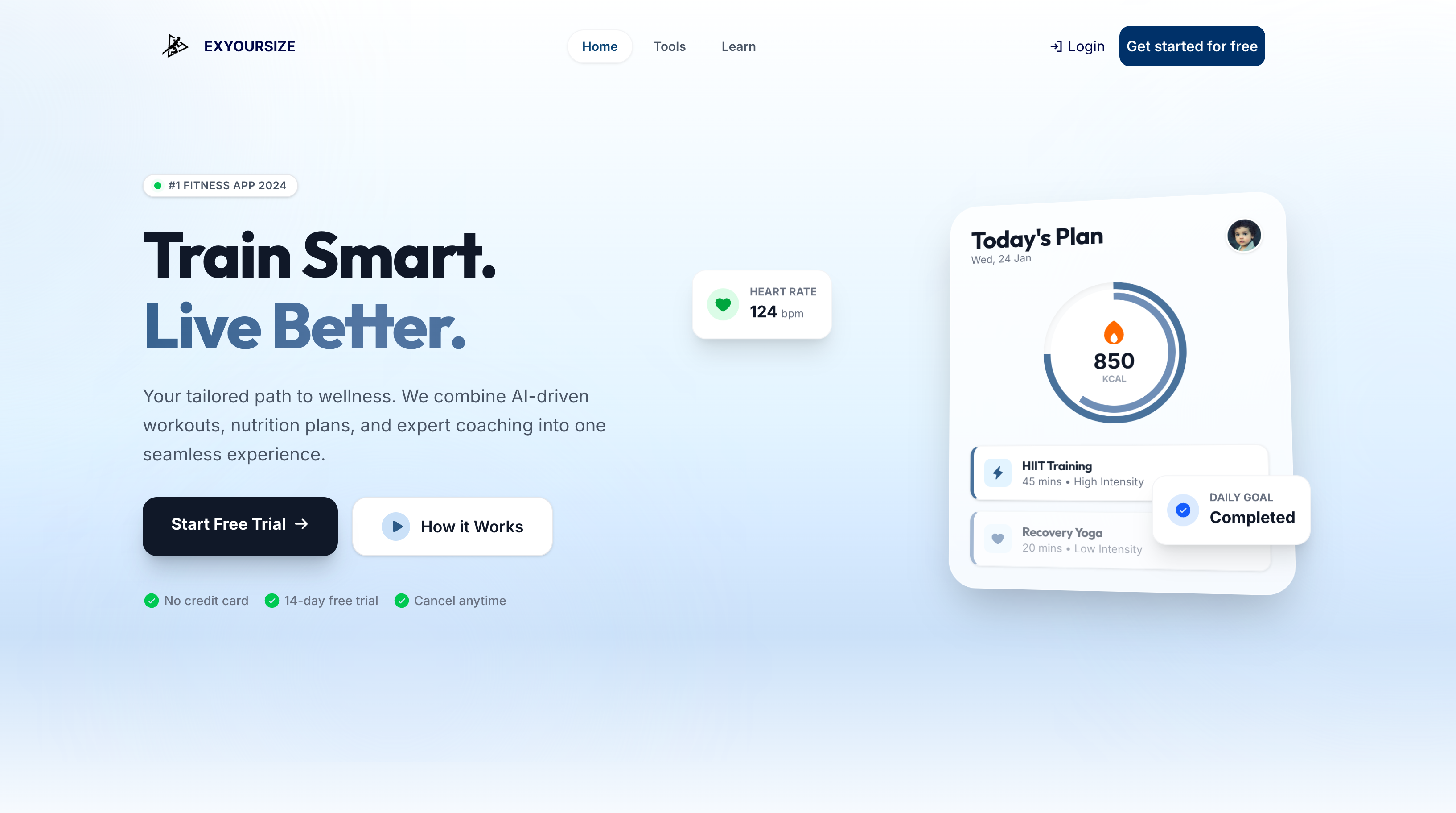 Screenshot of the Exyoursize landing page